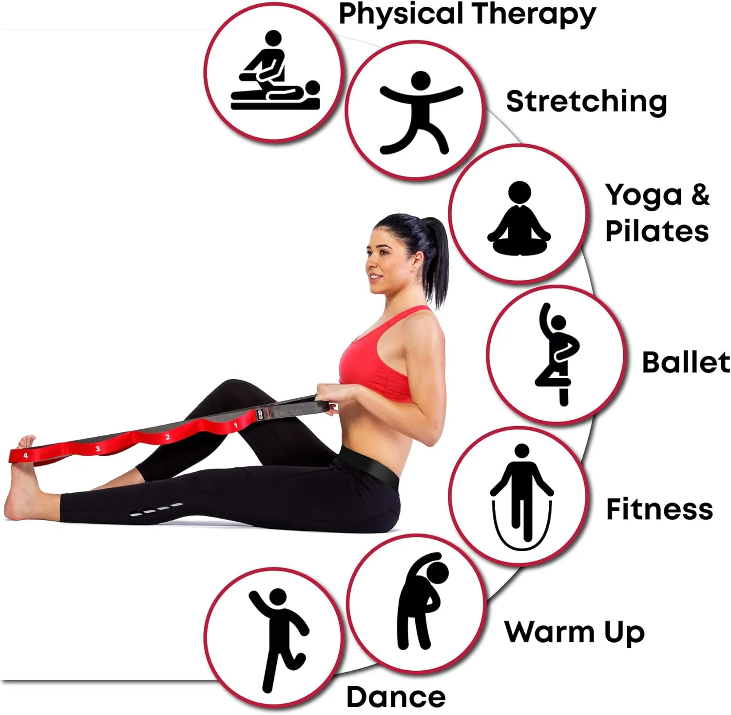Stretching Strap with Loops - Non Elastic Stretch Band for Physical Therapy, Yoga Strap for Stretching Equipment, Stretch Bands for Exercise and Flexibility - Fascia, Hamstring & Leg Stretcher Belt