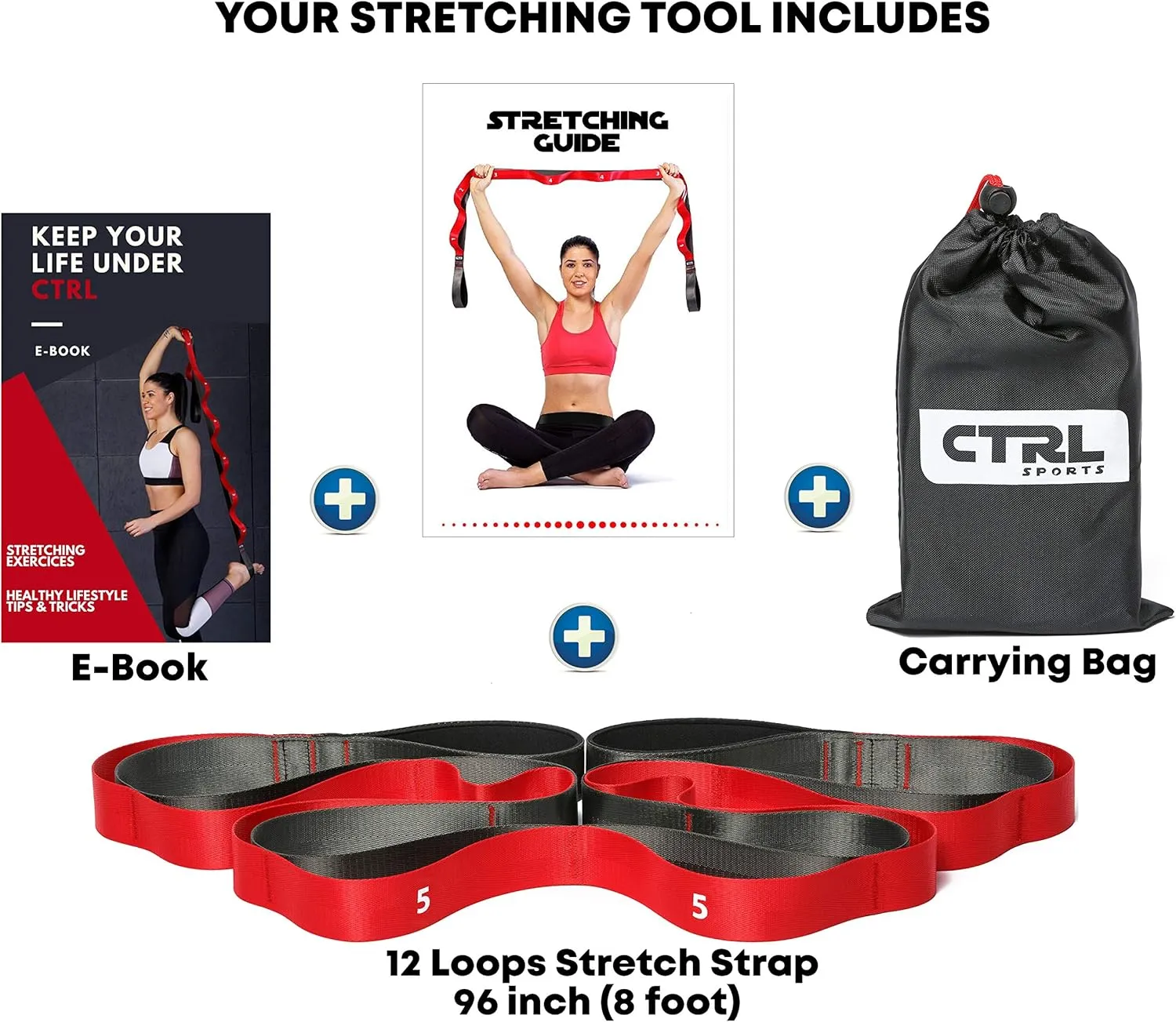Stretching Strap with Loops - Non Elastic Stretch Band for Physical Therapy, Yoga Strap for Stretching Equipment, Stretch Bands for Exercise and Flexibility - Fascia, Hamstring & Leg Stretcher Belt