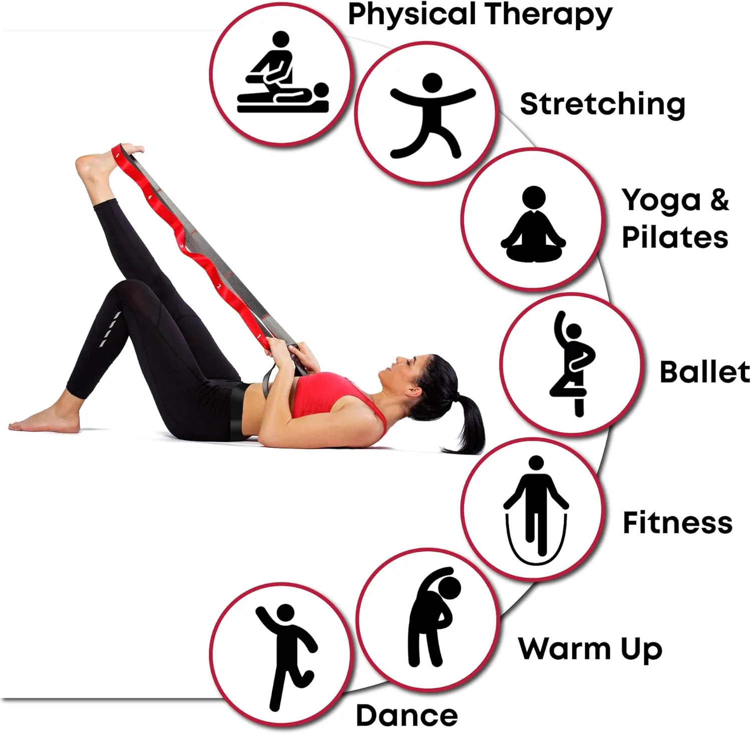 Stretching Strap with Loops - Non Elastic Stretch Band for Physical Therapy, Yoga Strap for Stretching Equipment, Stretch Bands for Exercise and Flexibility - Fascia, Hamstring & Leg Stretcher Belt