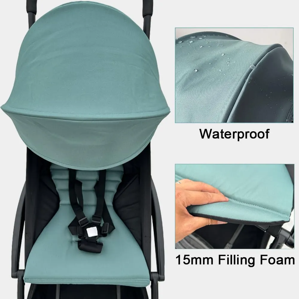 Stroller Accessories Canopy, Seat Cushion & Seat Base Compatible with Babyzen YOYO Strollers, Pushchair Accessories Replacement Kit, Waterproof Fabric (Aqua Blue)