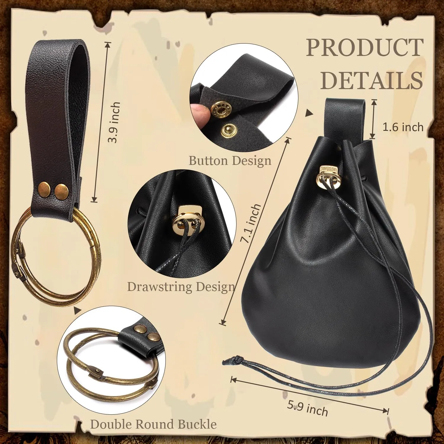 SUMGOGO 4 Pcs Halloween Renaissance Belt Pouch Witch Bottle Skirt Hikes Medieval Viking Pirate Leather Belt Costume Set