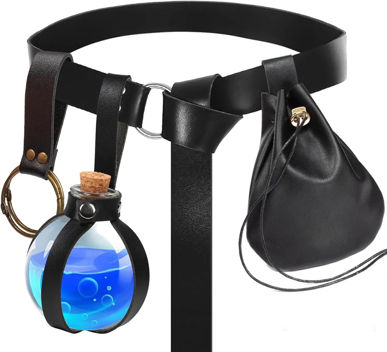 SUMGOGO 4 Pcs Halloween Renaissance Belt Pouch Witch Bottle Skirt Hikes Medieval Viking Pirate Leather Belt Costume Set