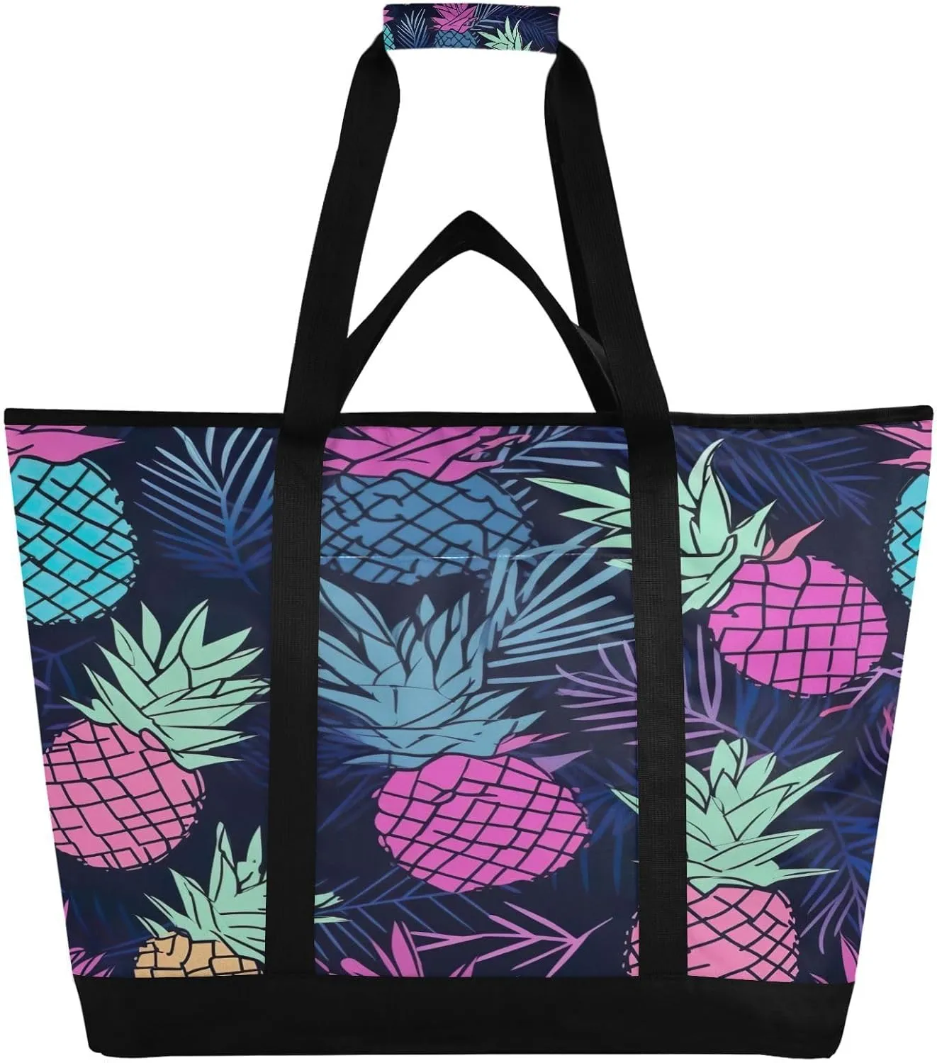 Summer Pineapple Reusable Insulated Lunchbox Cooler Bag, Leakproof Kitchen Grocery Bag Collapsible Portable Cooler Tote Bag for Picnic, Camping, Office, Travel