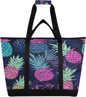Summer Pineapple Reusable Insulated Lunchbox Cooler Bag, Leakproof Kitchen Grocery Bag Collapsible Portable Cooler Tote Bag for Picnic, Camping, Office, Travel