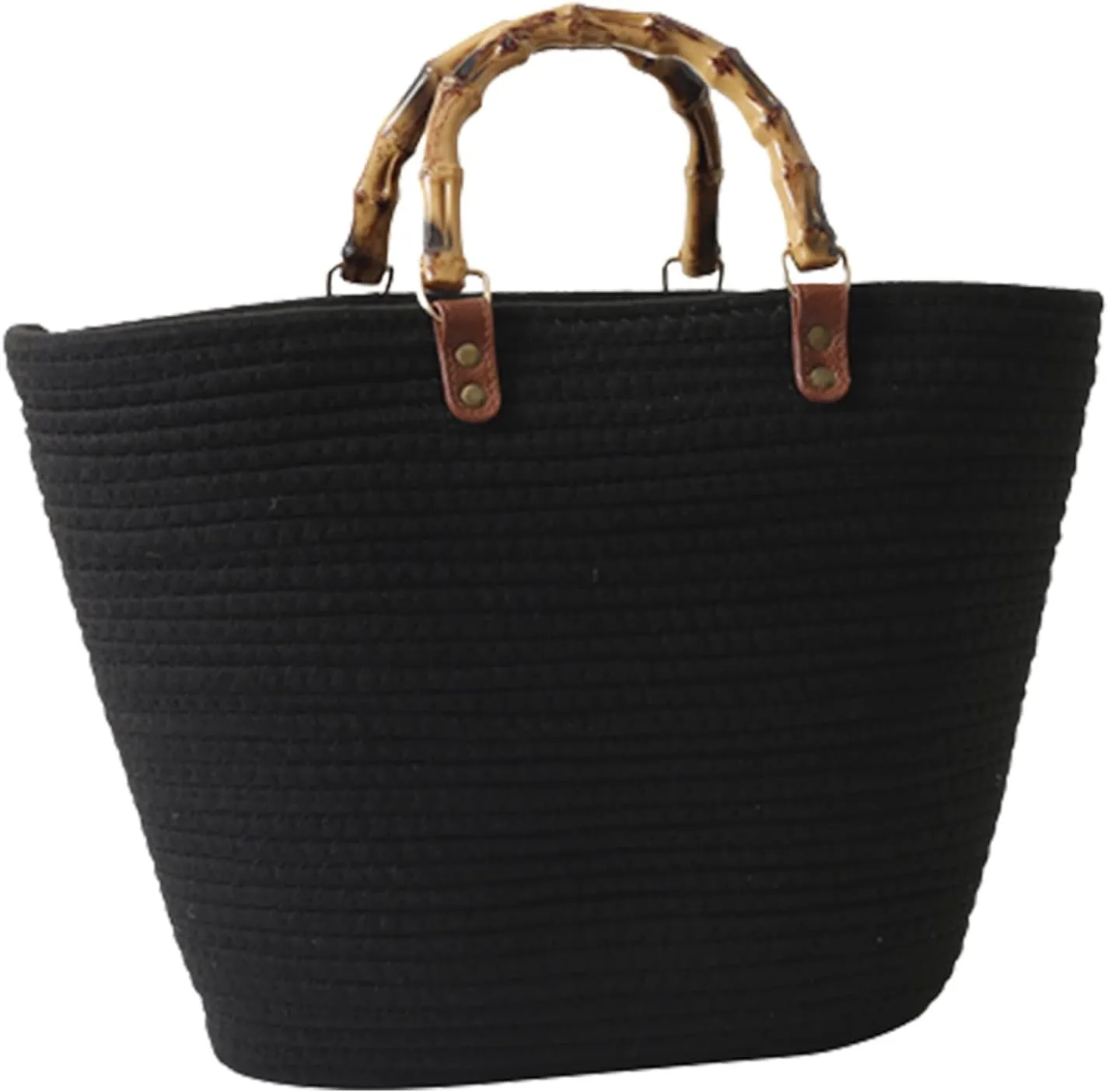 Summer Straw Handbags for Women Bamboo Handle Tote Bag Woven Beach Bags Vacation Purse