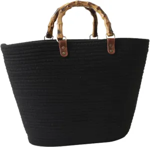 Summer Straw Handbags for Women Bamboo Handle Tote Bag Woven Beach Bags Vacation Purse