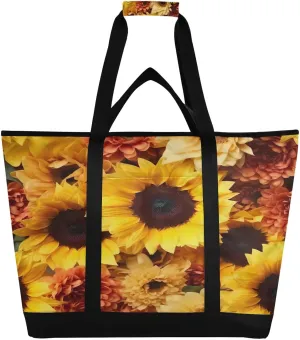 Sunflowers Reusable Insulated Lunchbox Cooler Bag, Leakproof Kitchen Grocery Bag Collapsible Portable Cooler Tote Bag for Picnic, Camping, Office, Travel