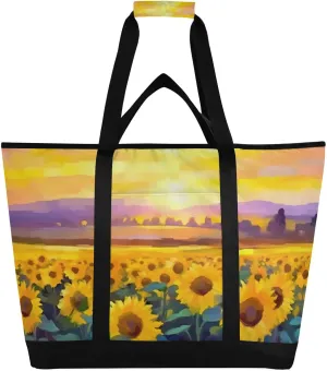 Sunflowers Reusable Insulated Lunchbox Cooler Bag, Leakproof Kitchen Grocery Bag Collapsible Portable Cooler Tote Bag for Picnic, Camping, Office, Travel