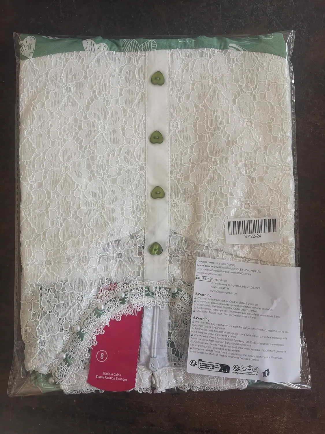 Sunny Fashion Girls Dress Green Floral Lace St Patrick Clover Party Long Sleeve