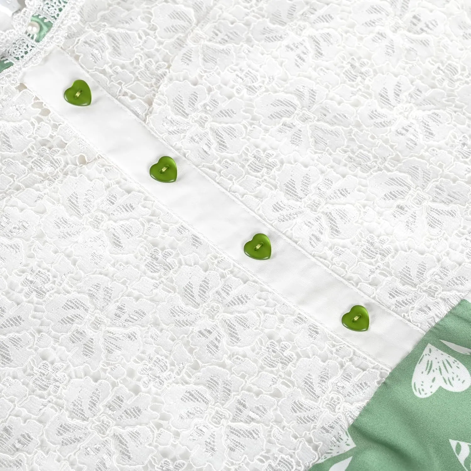 Sunny Fashion Girls Dress Green Floral Lace St Patrick Clover Party Long Sleeve