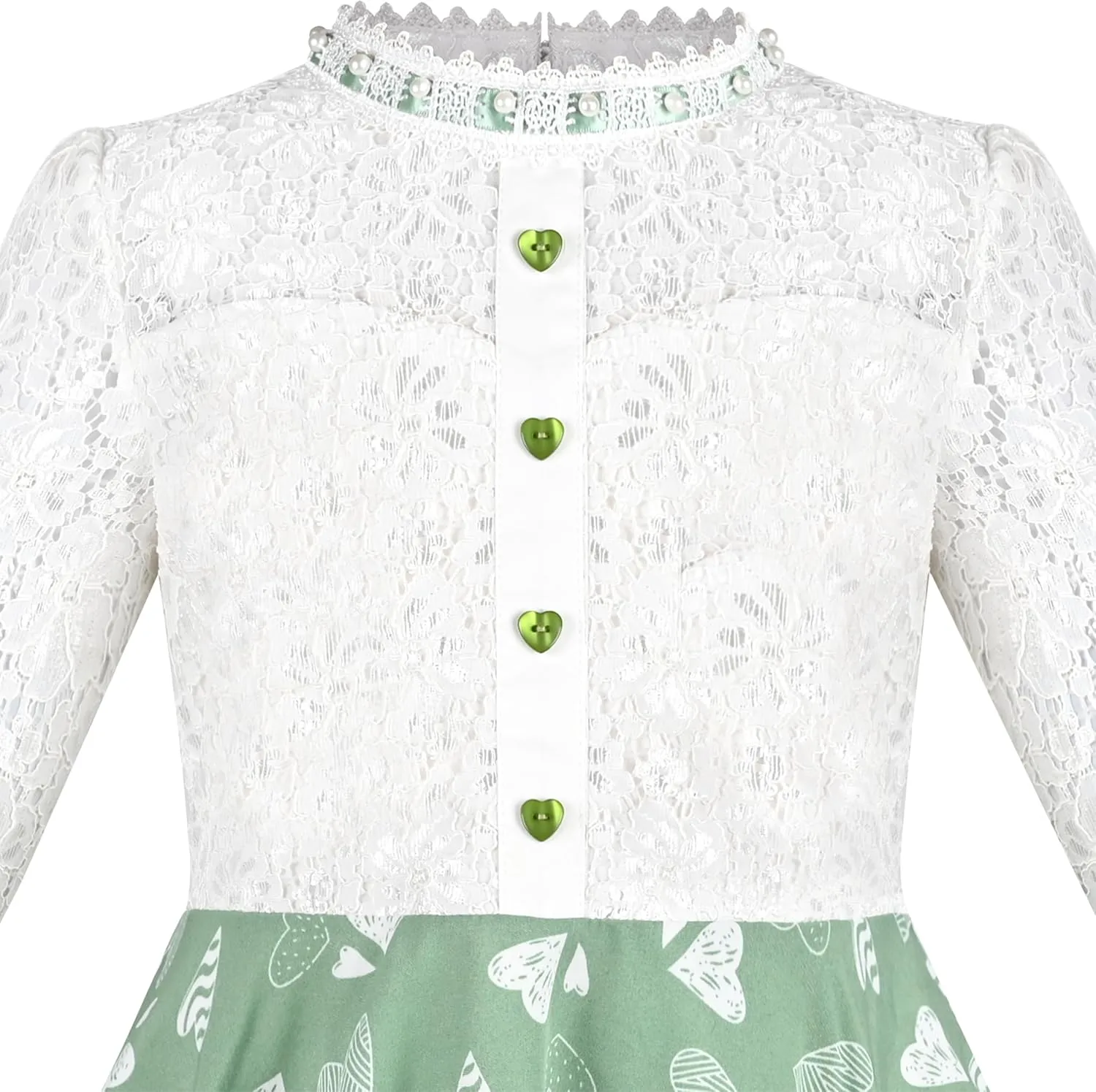 Sunny Fashion Girls Dress Green Floral Lace St Patrick Clover Party Long Sleeve