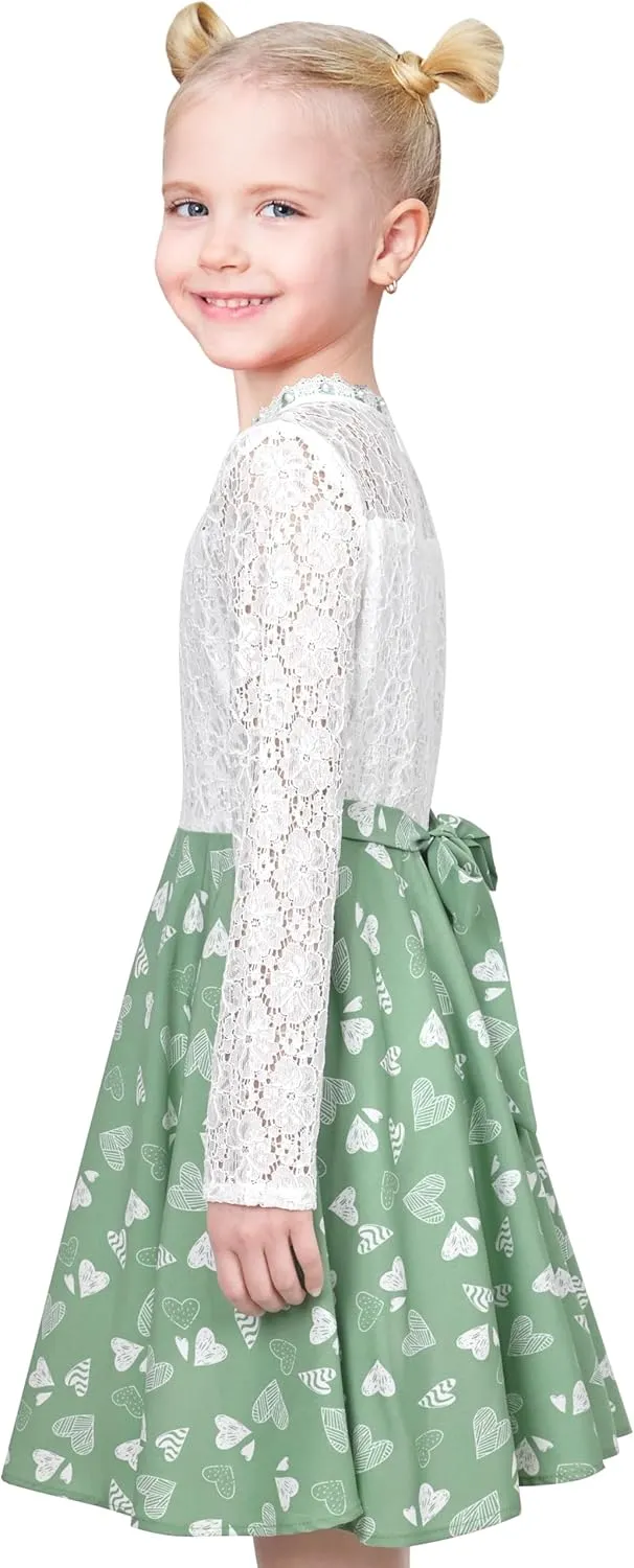Sunny Fashion Girls Dress Green Floral Lace St Patrick Clover Party Long Sleeve