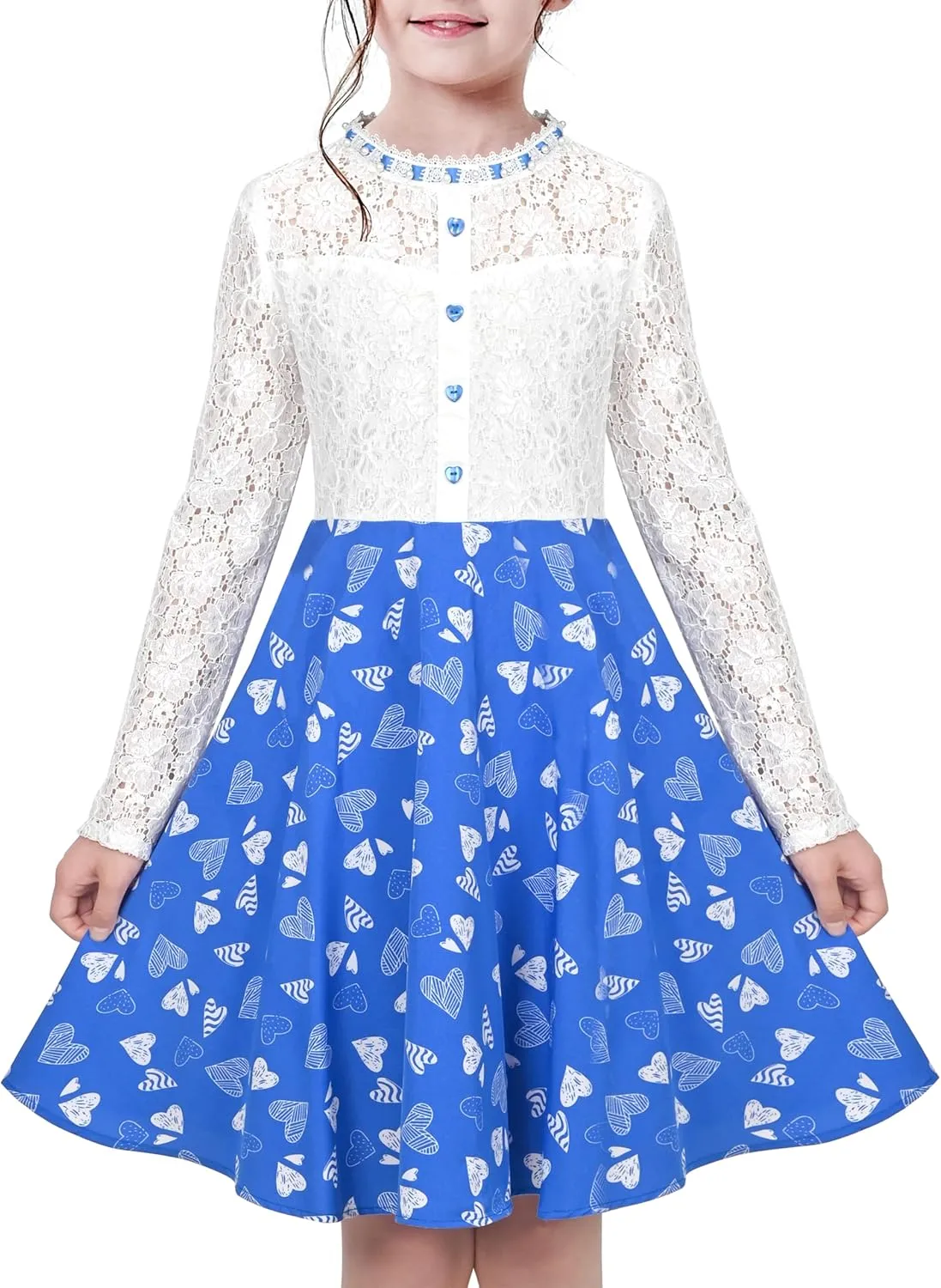 Sunny Fashion Girls Dress Green Floral Lace St Patrick Clover Party Long Sleeve