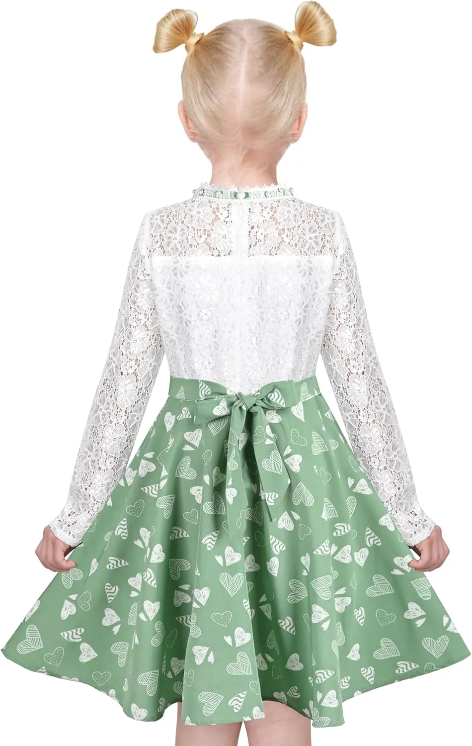 Sunny Fashion Girls Dress Green Floral Lace St Patrick Clover Party Long Sleeve