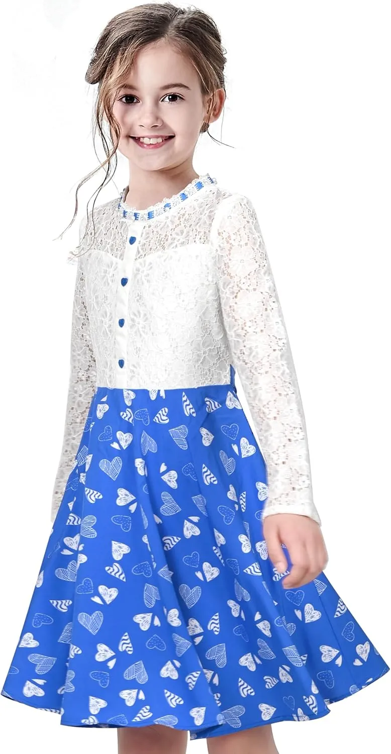 Sunny Fashion Girls Dress Green Floral Lace St Patrick Clover Party Long Sleeve