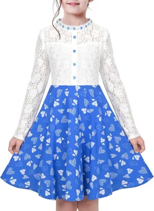 Sunny Fashion Girls Dress Green Floral Lace St Patrick Clover Party Long Sleeve