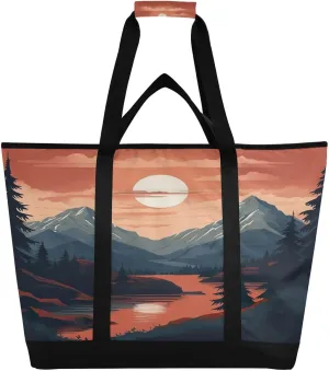 Sunset Mountain Reusable Insulated Lunchbox Cooler Bag, Leakproof Kitchen Grocery Bag Collapsible Portable Cooler Tote Bag for Picnic, Camping, Office, Travel