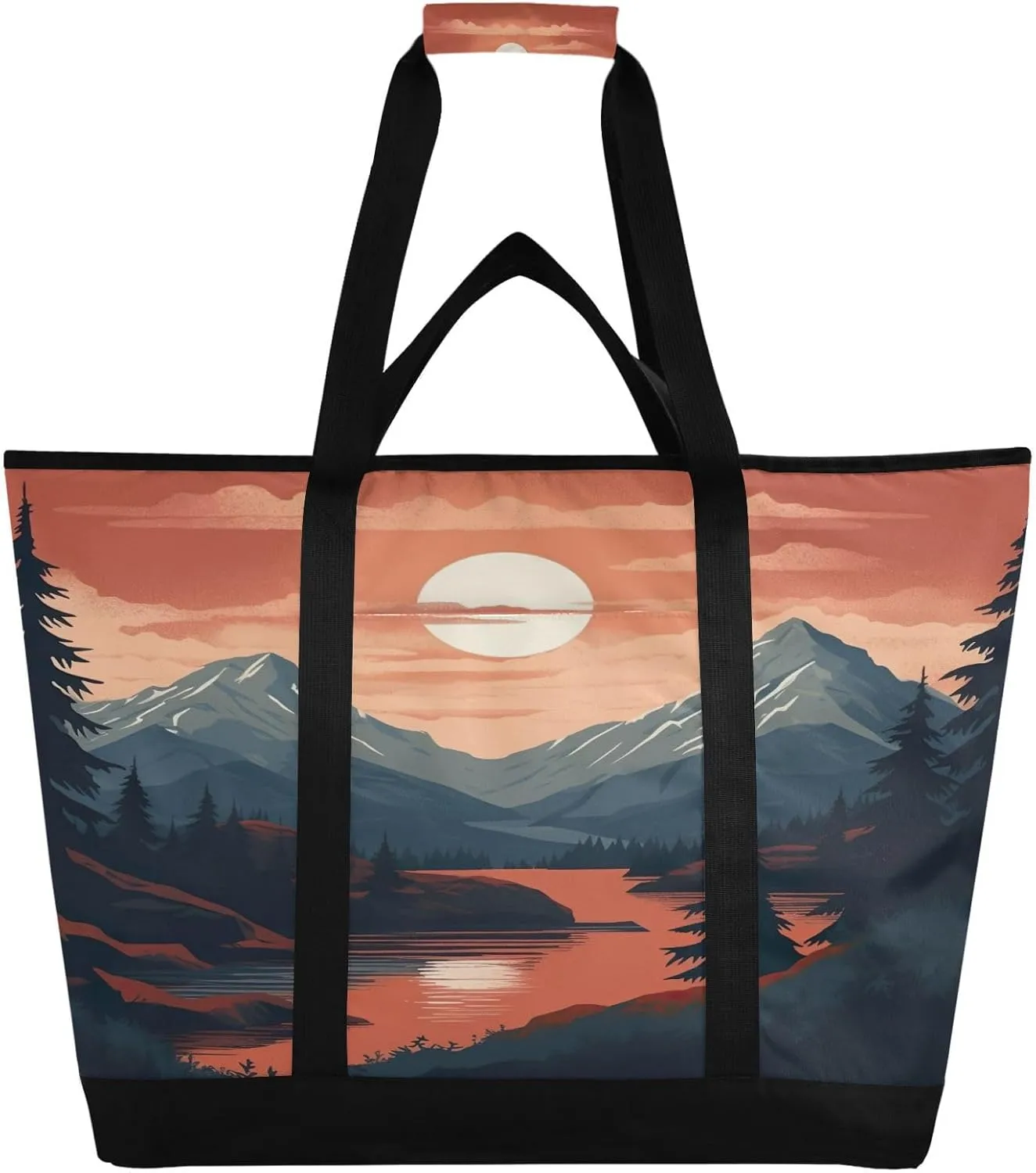 Sunset Mountain Reusable Insulated Lunchbox Cooler Bag, Leakproof Kitchen Grocery Bag Collapsible Portable Cooler Tote Bag for Picnic, Camping, Office, Travel
