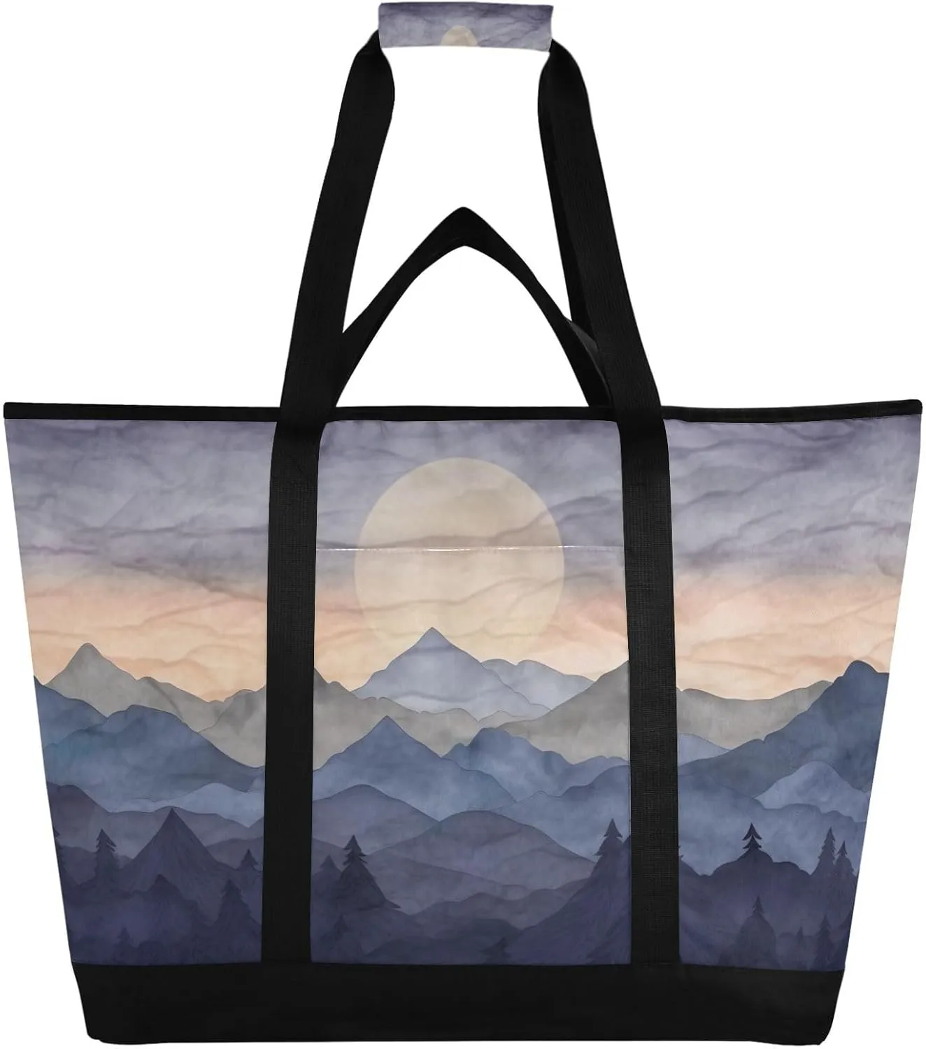 Sunset with Mountains Reusable Insulated Lunchbox Cooler Bag, Leakproof Kitchen Grocery Bag Collapsible Portable Cooler Tote Bag for Picnic, Camping, Office, Travel