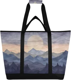 Sunset with Mountains Reusable Insulated Lunchbox Cooler Bag, Leakproof Kitchen Grocery Bag Collapsible Portable Cooler Tote Bag for Picnic, Camping, Office, Travel