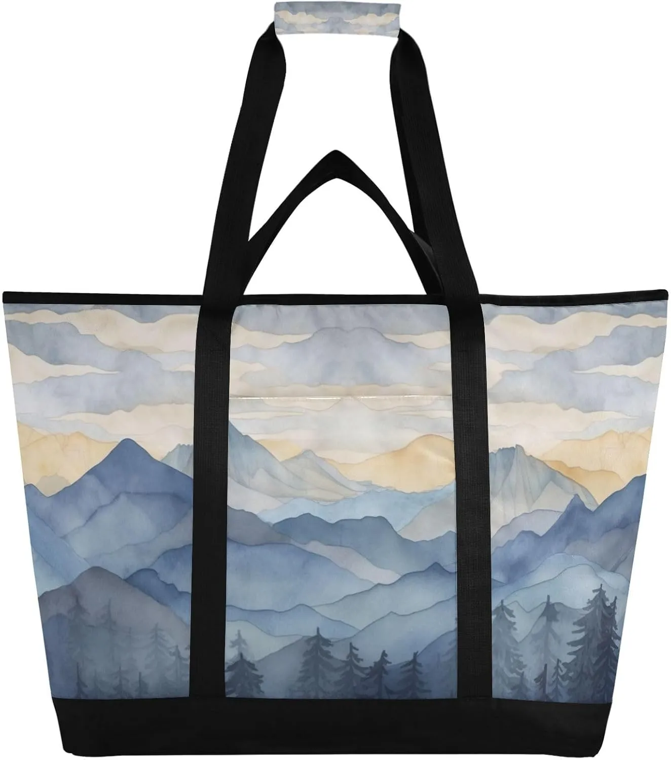Sunset with Mountains125 Reusable Insulated Lunchbox Cooler Bag, Leakproof Kitchen Grocery Bag Collapsible Portable Cooler Tote Bag for Picnic, Camping, Office, Travel