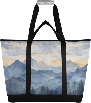 Sunset with Mountains125 Reusable Insulated Lunchbox Cooler Bag, Leakproof Kitchen Grocery Bag Collapsible Portable Cooler Tote Bag for Picnic, Camping, Office, Travel