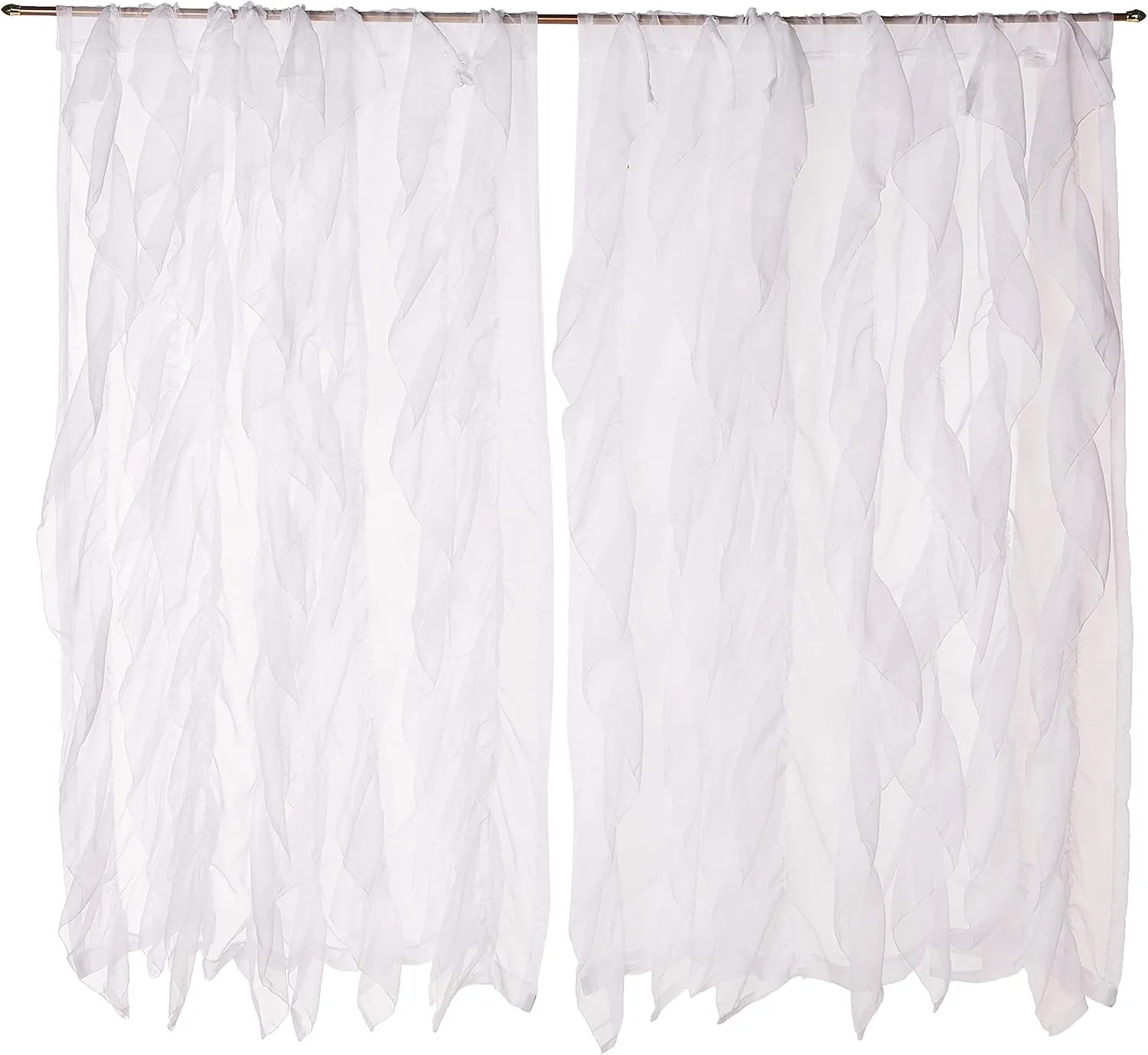 Sweet Home Collection SHRPNL-63-WHT-2PK Sheer Voile Vertical Ruffled Window Curtain Panel 50" X 63", White, 63" x 50"