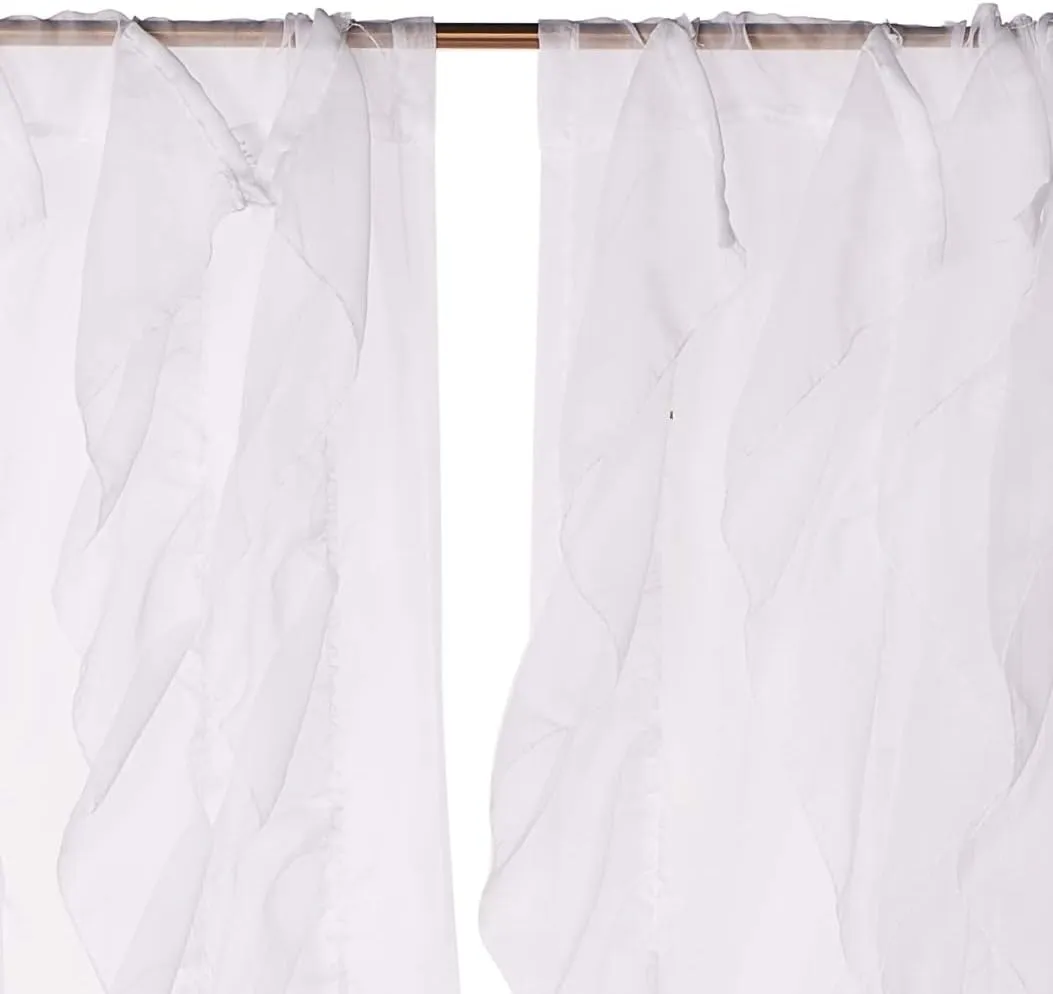 Sweet Home Collection SHRPNL-63-WHT-2PK Sheer Voile Vertical Ruffled Window Curtain Panel 50" X 63", White, 63" x 50"