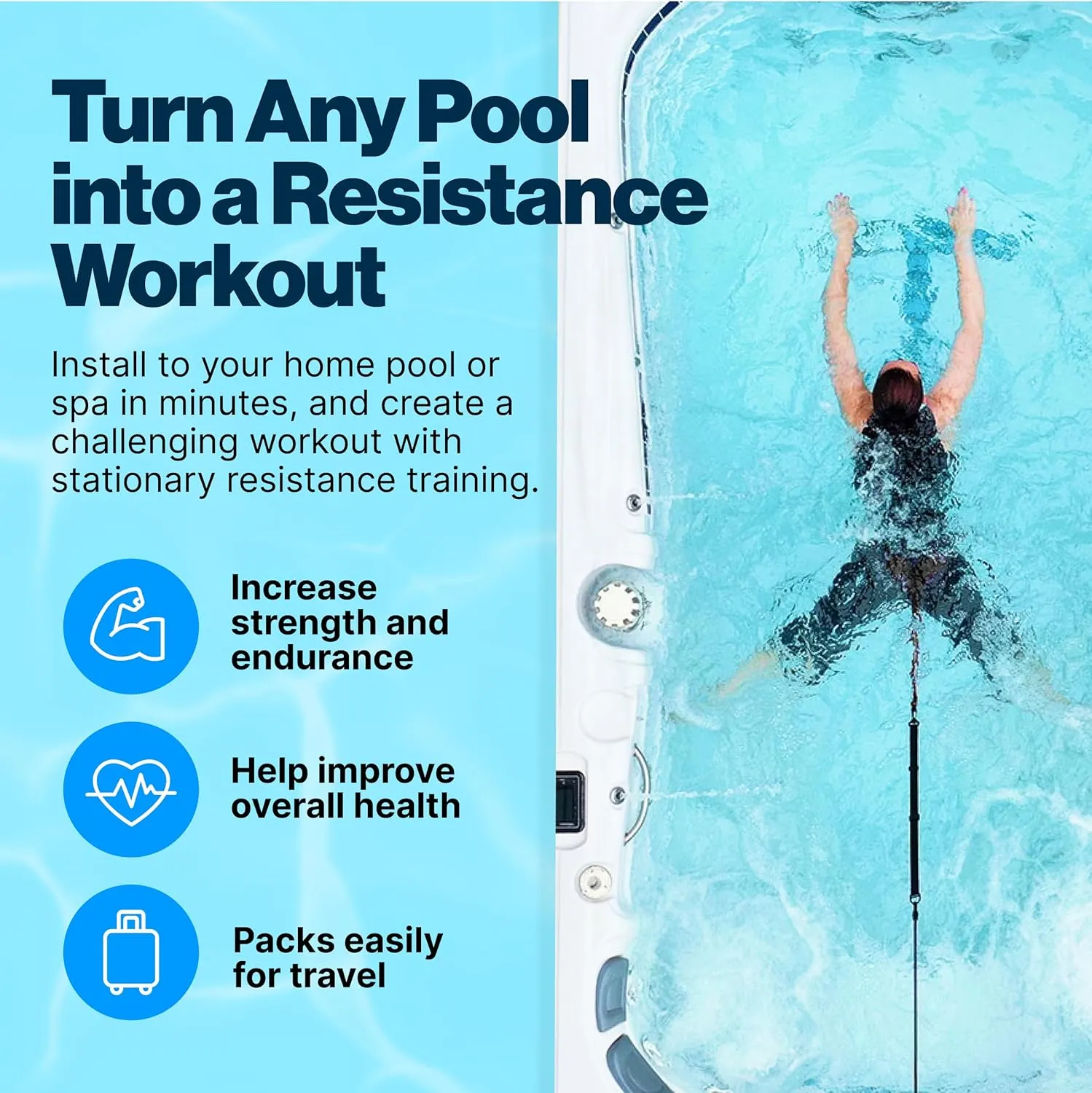 Swim Tether Belt Travel Pack for Stationary Swimming in Pools and Swim Spas - Summer Season 2024 - Small/Medium
