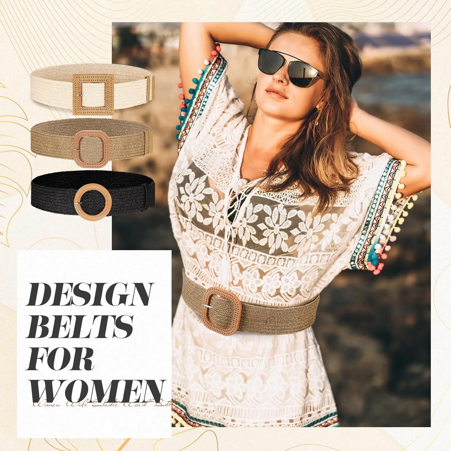 Syhood 3 Pieces Straw Woven Elastic Waist Belt for Women Bohemian Dress Braided Belt
