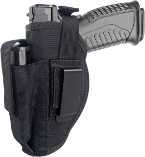 Tactical Belt Holster with Mag Pouch and Metal Clip Universal Outside The Waistband Handgun Holster Black