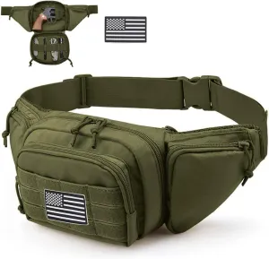 Tactical Fanny Pack Gun Holster Concealed Carry Pistol Military Tactical Waist Bag Waterproof Molle EDC Pouch with USA Flag Patch