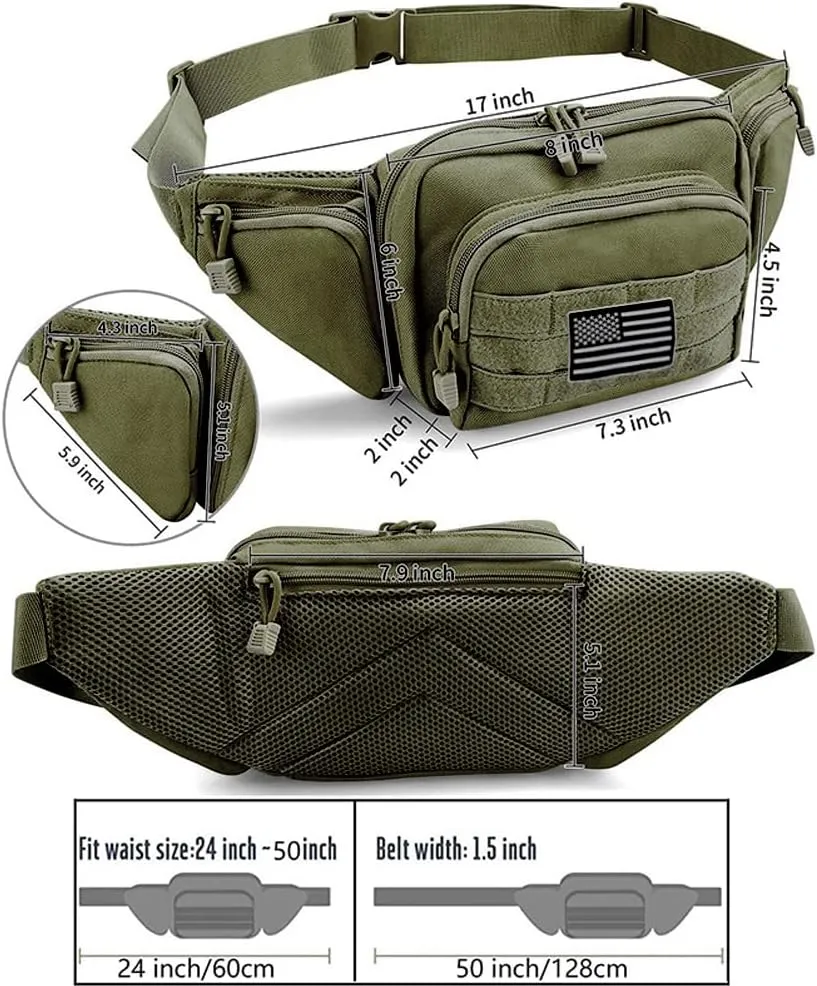 Tactical Fanny Pack Gun Holster Concealed Carry Pistol Military Tactical Waist Bag Waterproof Molle EDC Pouch with USA Flag Patch