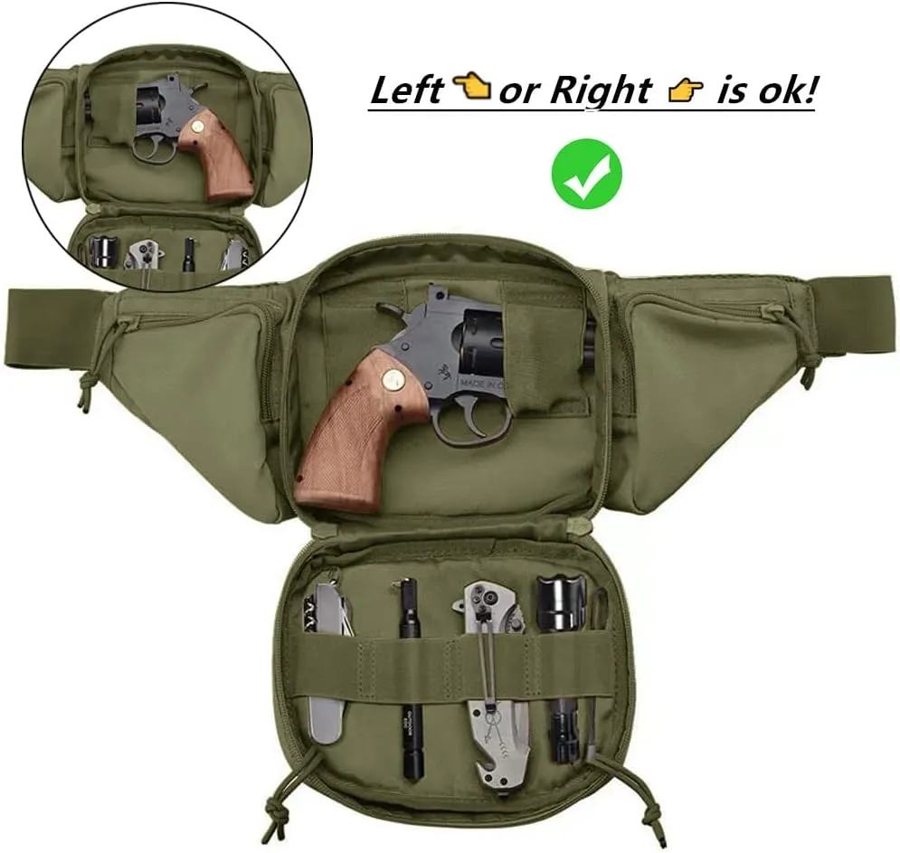 Tactical Fanny Pack Gun Holster Concealed Carry Pistol Military Tactical Waist Bag Waterproof Molle EDC Pouch with USA Flag Patch