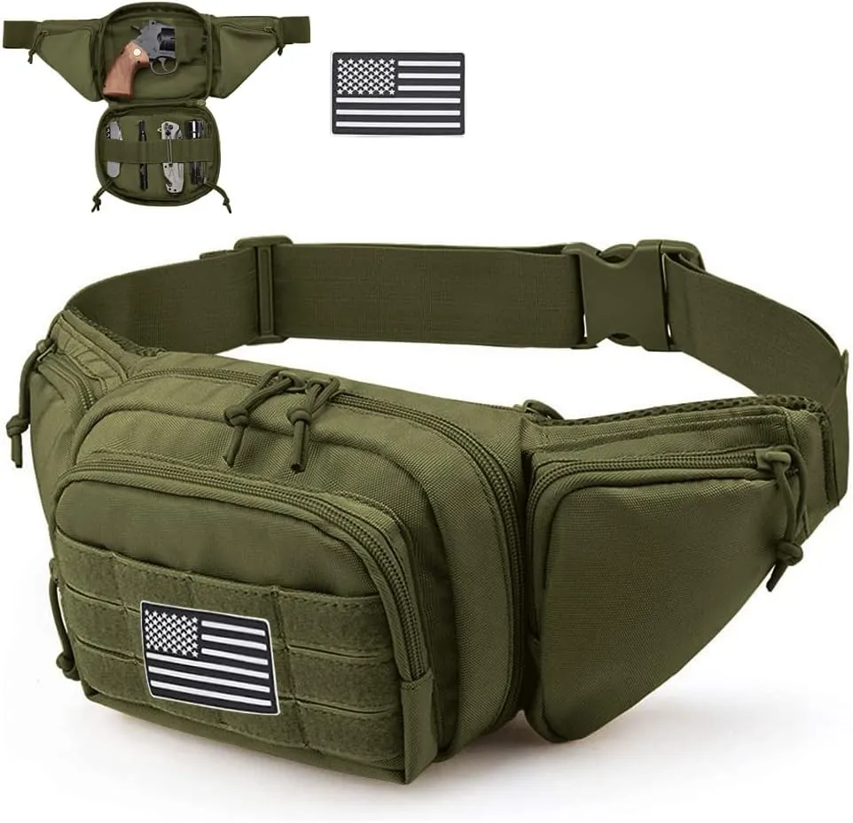 Tactical Fanny Pack Gun Holster Concealed Carry Pistol Military Tactical Waist Bag Waterproof Molle EDC Pouch with USA Flag Patch