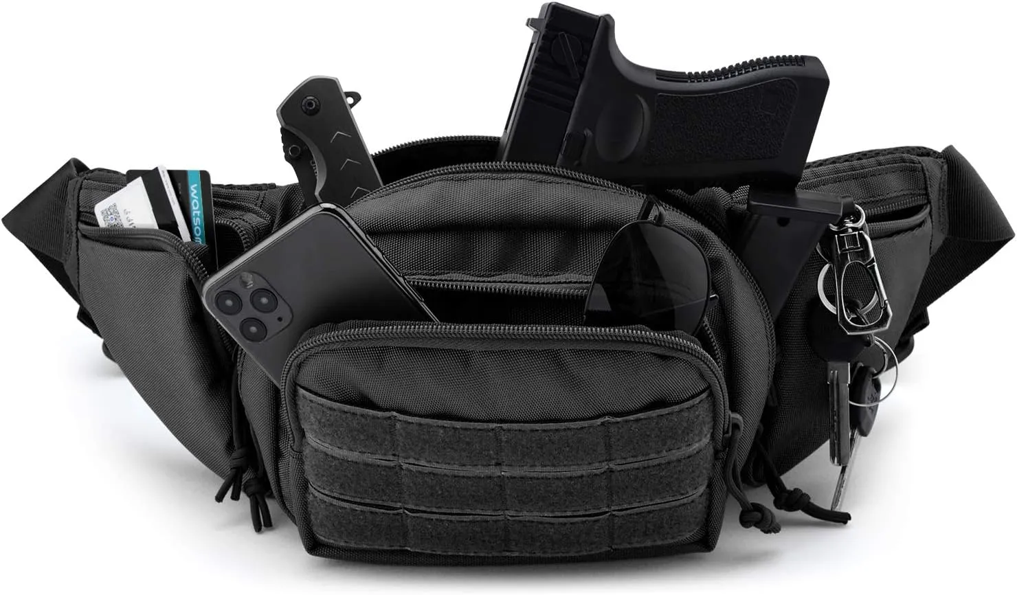 Tactical Fanny Pack Gun Holster for Men, Adjustable Waist Bag Zippered Pockets, Everyday Hip Pouch for Workout Travel Outdoor Running Hunting (Black)