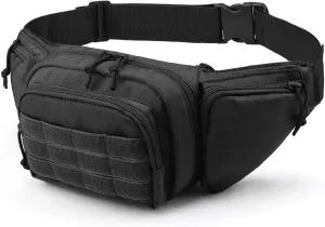 Tactical Fanny Pack Gun Holster for Men, Adjustable Waist Bag Zippered Pockets, Everyday Hip Pouch for Workout Travel Outdoor Running Hunting (Black)