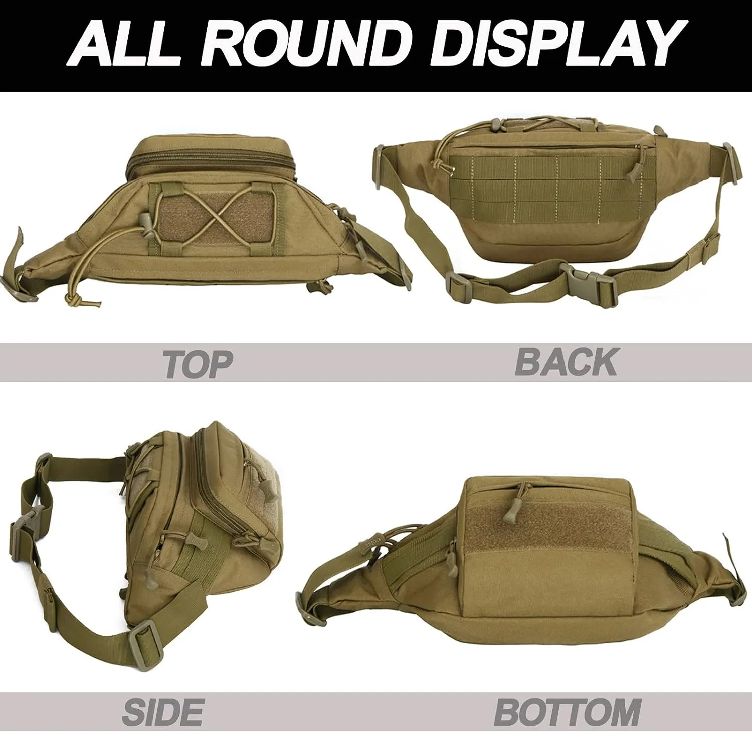 Tactical Fanny Pack, Military Waist Bag Hip Belt Bumbag Utility Bags for Outdoor Hiking Climbing Fishing with U.S Patch (Black)