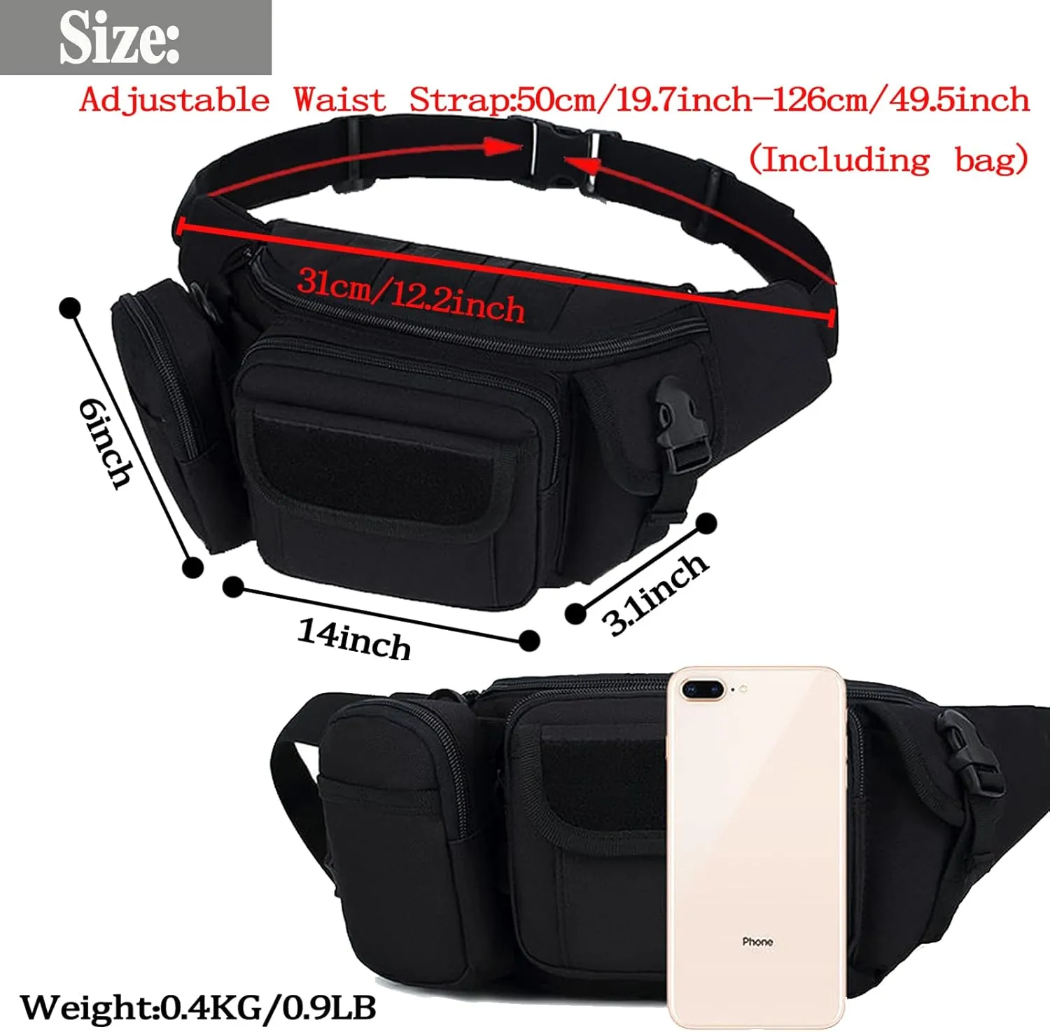 Tactical Fanny Packs, Military Waist Bag Utility Hip Belt Bags for Hiking Climbing Fishing Cycling Hunting with U.S Patch (Green)