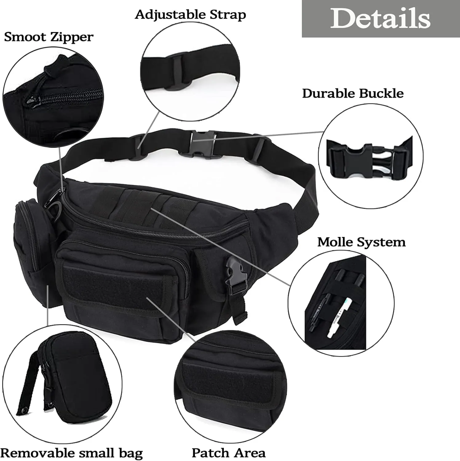 Tactical Fanny Packs, Military Waist Bag Utility Hip Belt Bags for Hiking Climbing Fishing Cycling Hunting with U.S Patch (Green)