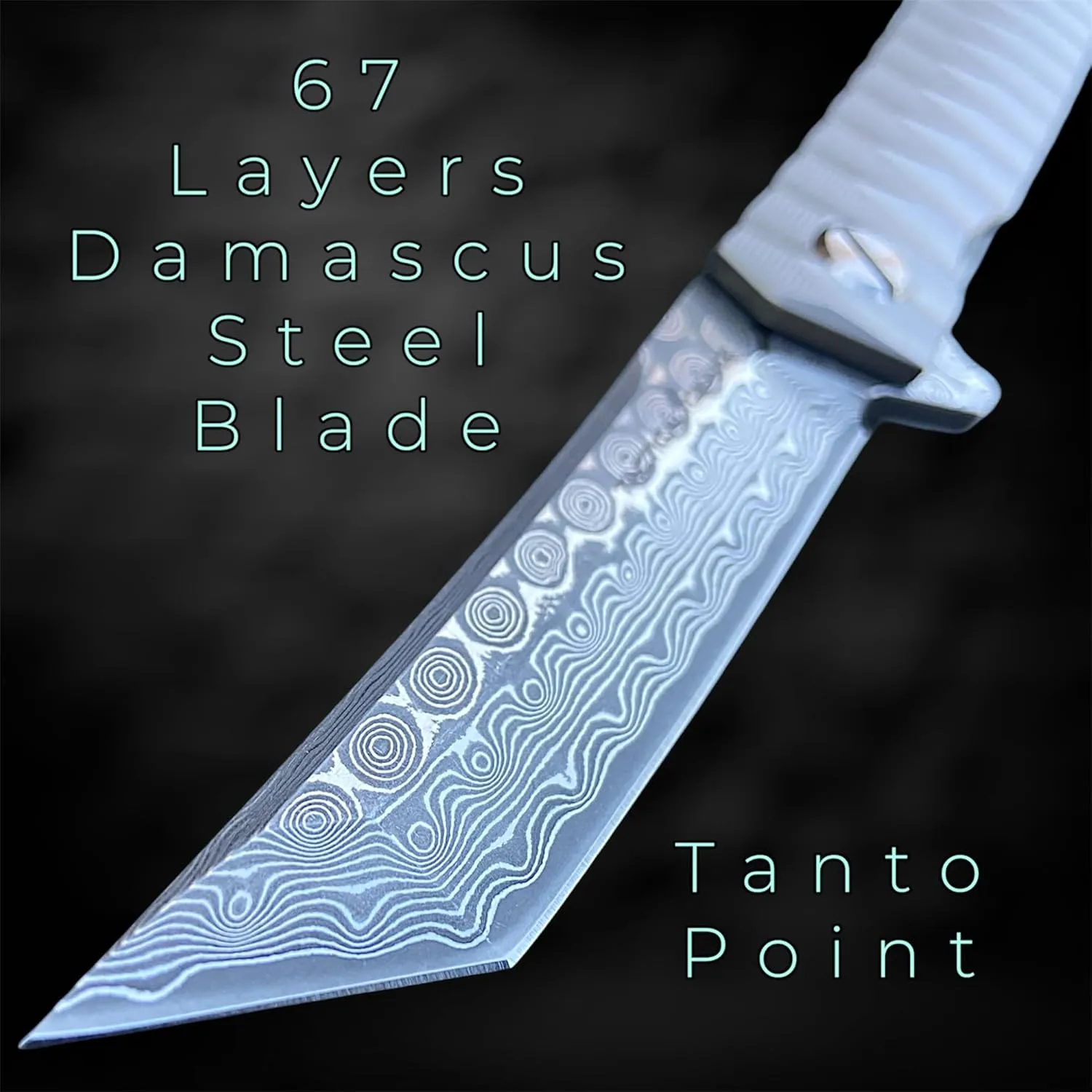 TACTICAL GEARZ Damascus Pocket Knife for EDC, Solid Tc4 Titanium Handle, Multi-Layered Damascus Steel VG10 Tanto Blade, Includes Sheath (Silver XT)