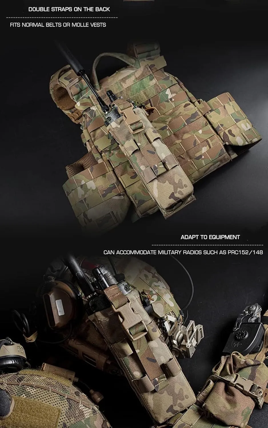 Tactical PRC 152 Drop-Down Radio Pouch,Military MOLLE Walkie-Talkie Bag for Belt Hunting Vest