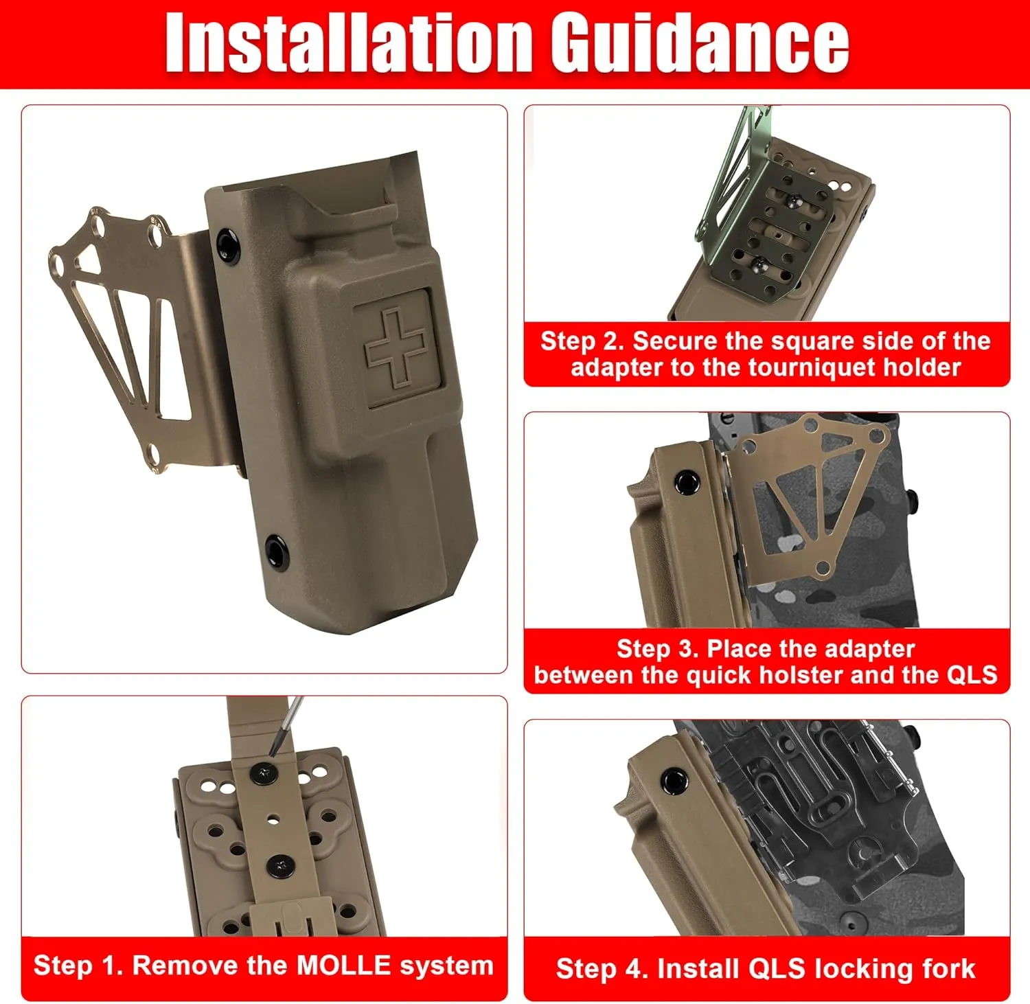 Tactical Tourniquet Holder for Gun Holster Universal Tactical Duty Extended Support Holster Adapter Mount for Qls Quick Locking System