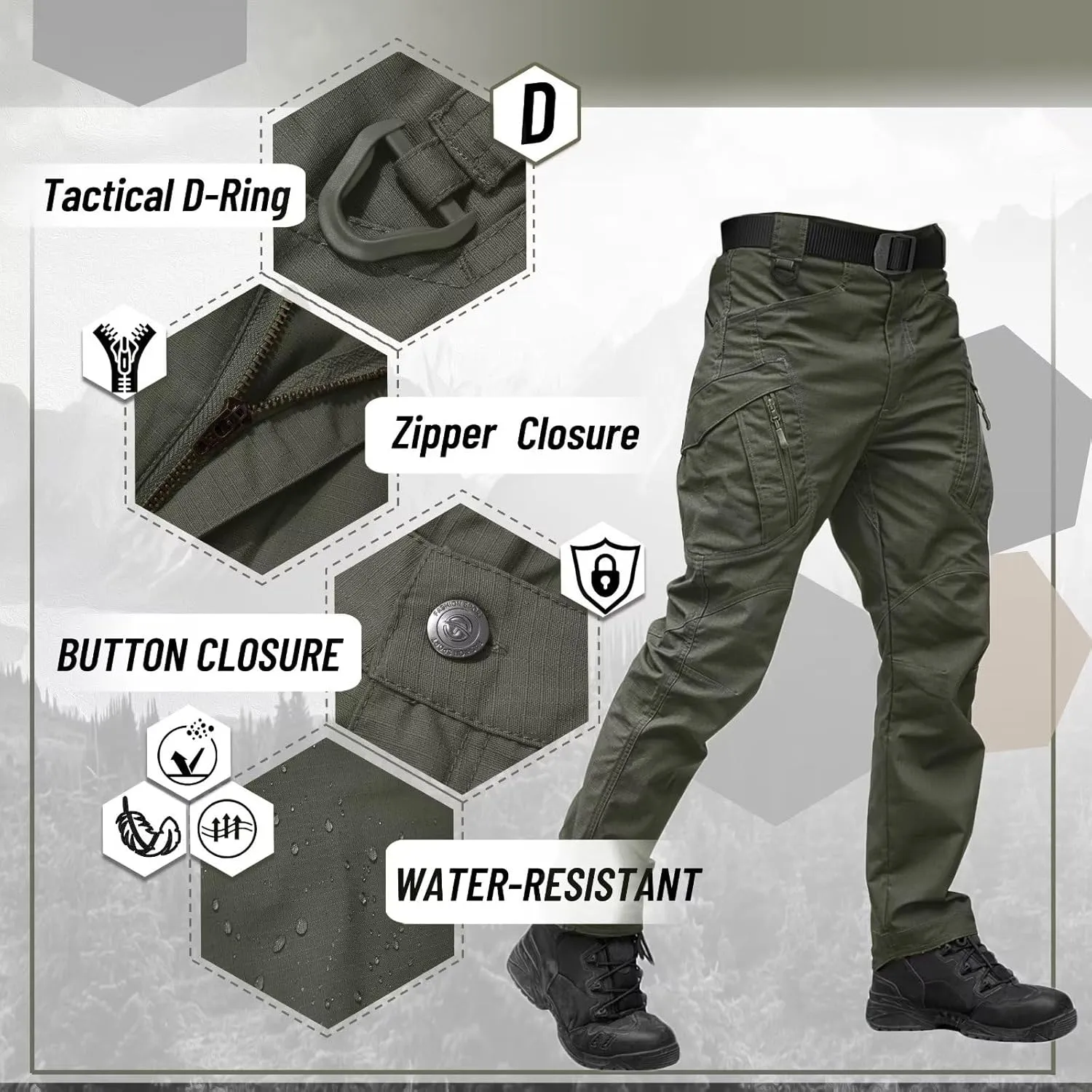 TACVASEN Men's Tactical Pants 9 Pockets Cargo Hiking Pants Lightweight Work Pants for Men Construction Water Resistant