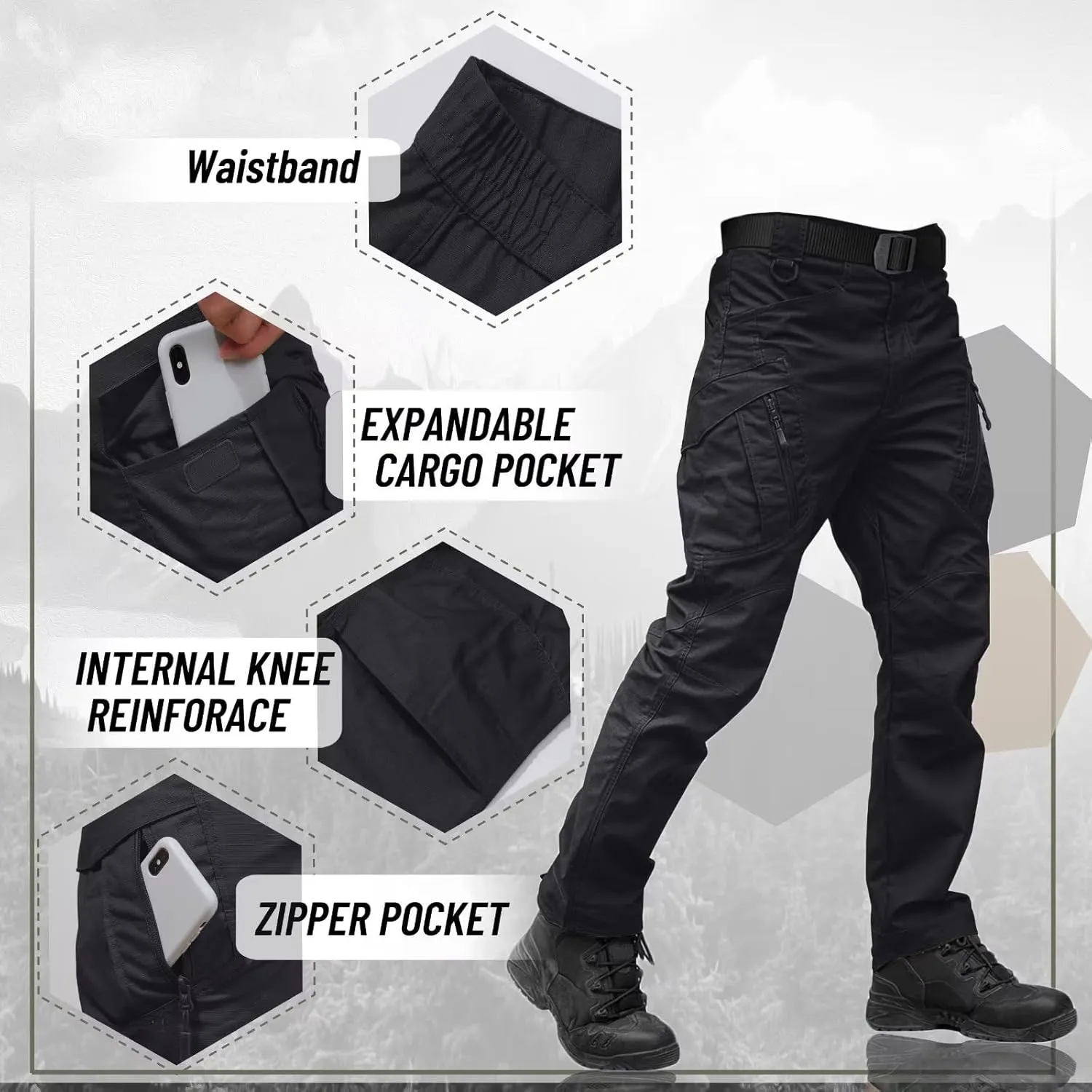 TACVASEN Men's Tactical Pants 9 Pockets Cargo Hiking Pants Lightweight Work Pants for Men Construction Water Resistant