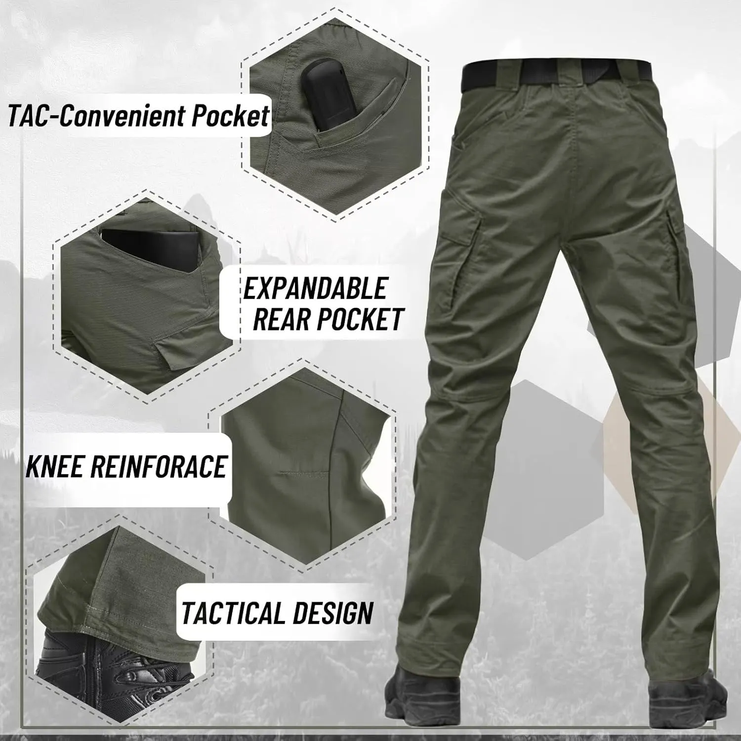 TACVASEN Men's Tactical Pants 9 Pockets Cargo Hiking Pants Lightweight Work Pants for Men Construction Water Resistant