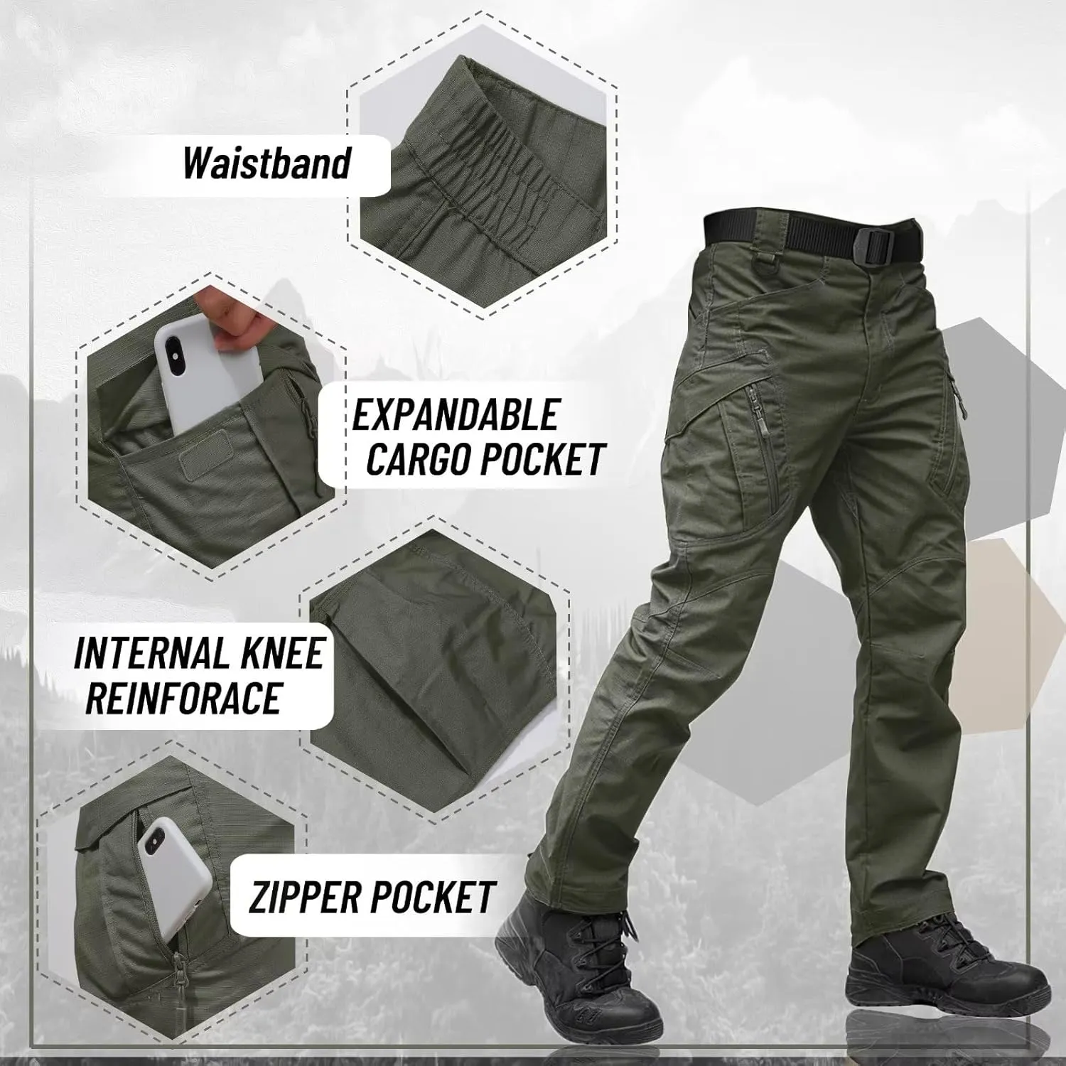 TACVASEN Men's Tactical Pants 9 Pockets Cargo Hiking Pants Lightweight Work Pants for Men Construction Water Resistant