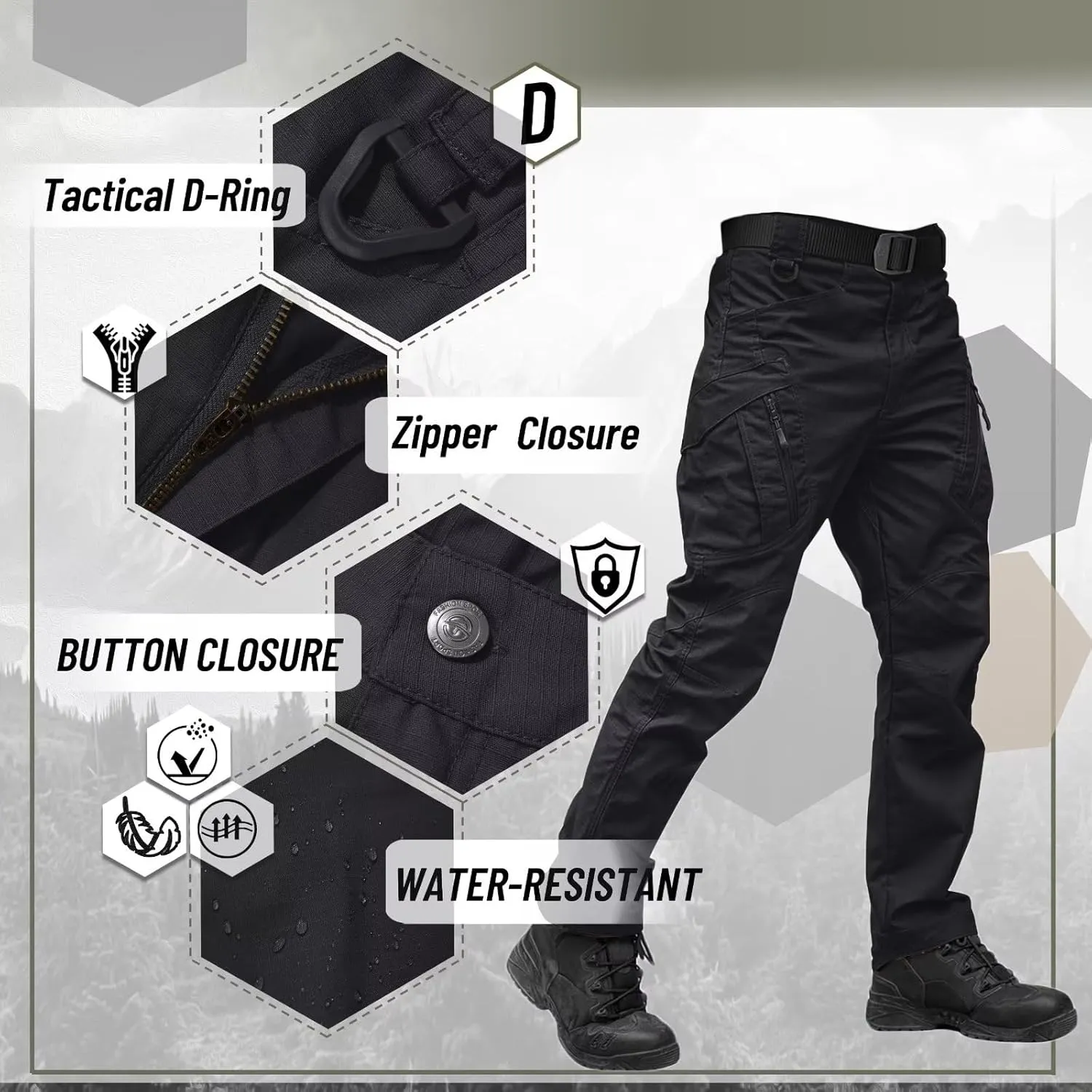 TACVASEN Men's Tactical Pants 9 Pockets Cargo Hiking Pants Lightweight Work Pants for Men Construction Water Resistant