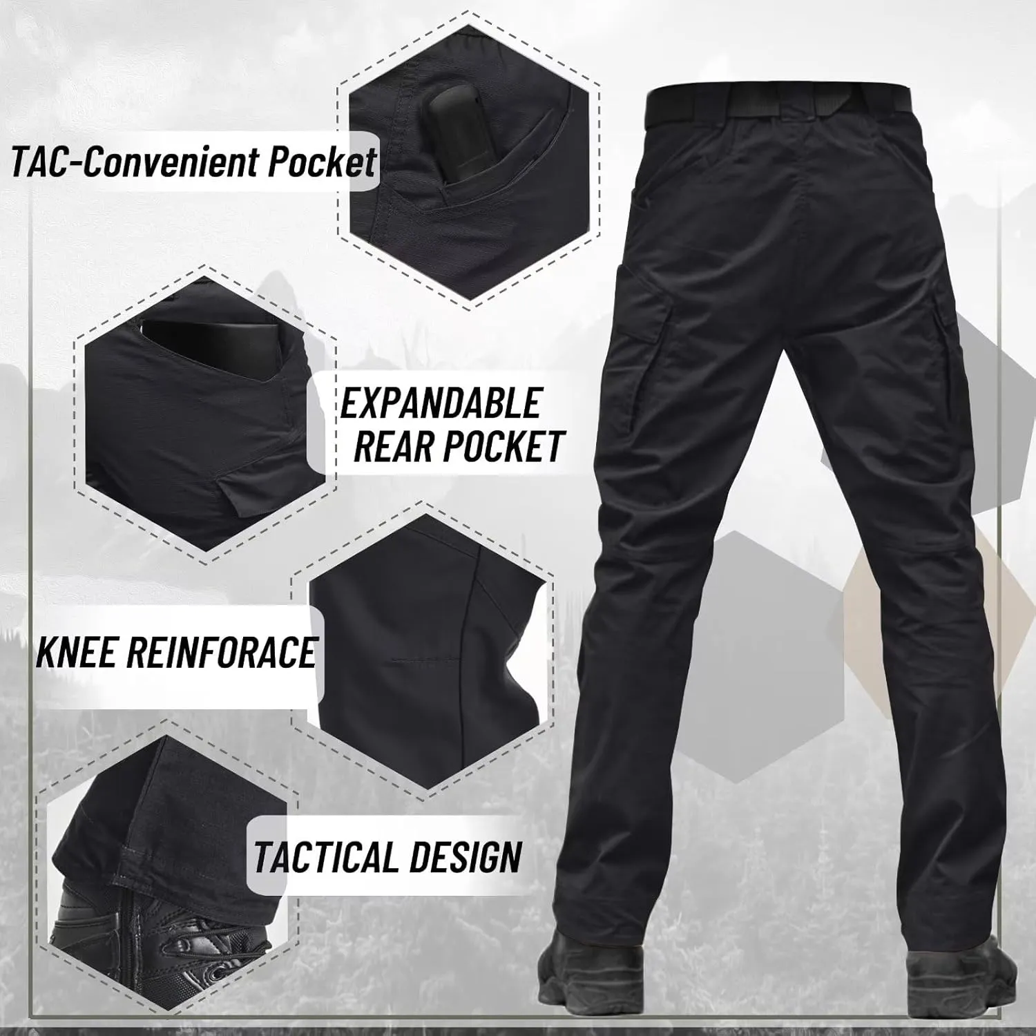 TACVASEN Men's Tactical Pants 9 Pockets Cargo Hiking Pants Lightweight Work Pants for Men Construction Water Resistant