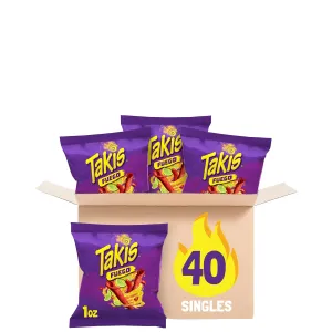 Takis Fuego 40 pc / 1 oz Multipack, Hot Chili Pepper & Lime Flavored Extreme Spicy Rolled Tortilla Chips